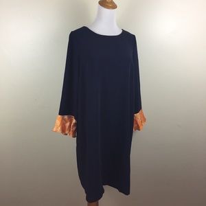 MADDERSON LONDON Dark Blue Orange White Printed Ruffle Cuff Maternity Dress